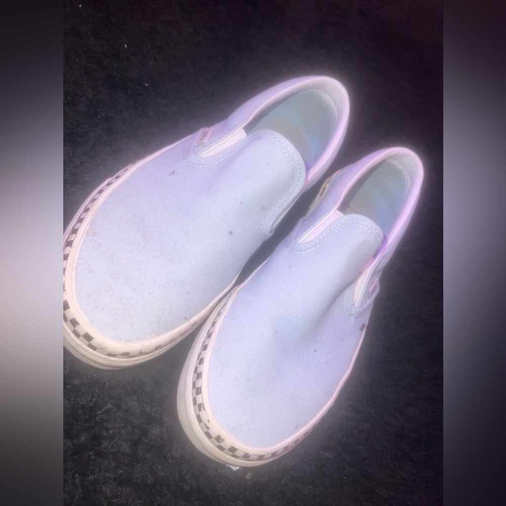 Blue w/ checkered sole Slip on vans